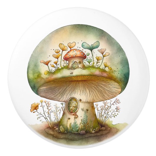 Big Green Toadstool Fairy House Keramische Knop (Voorkant)