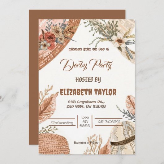 Big Hat Derby Party Invitation (Devant / Derrière)