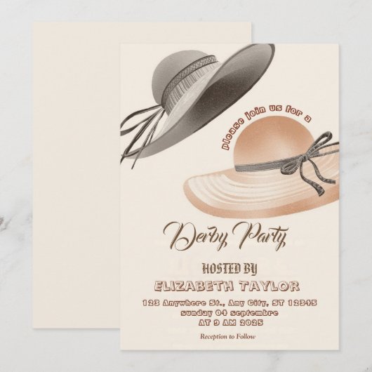 Big Hat Derby Party Invitation (Devant / Derrière)
