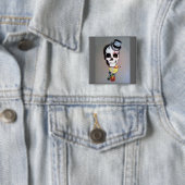 Big Head Skeleton Vierkante Button 5,1 Cm (In situ)