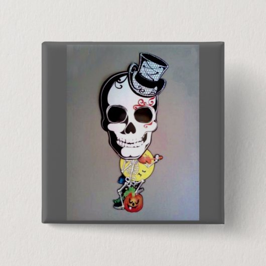 Big Head Skeleton Vierkante Button 5,1 Cm (Voorkant)