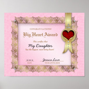 Big Heart Award Love Certificate Diploma Hero Poster