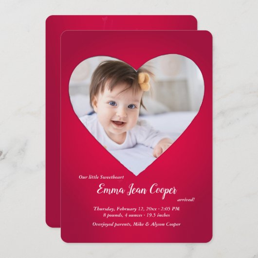 Big Heart Foto geboorteaankondiging Kaart (Voorkant / Achterkant)