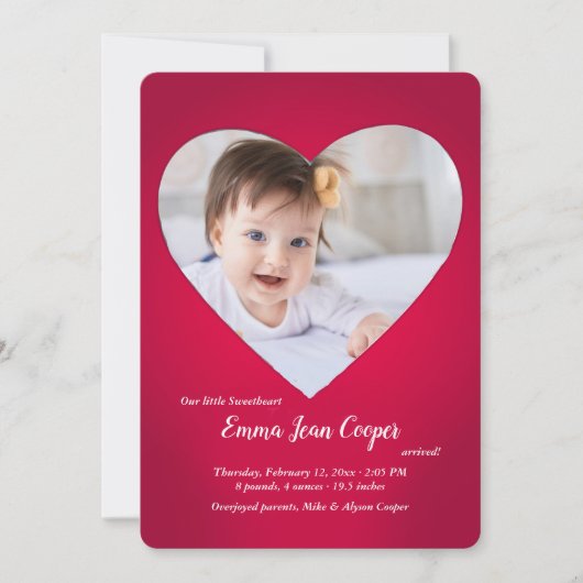Big Heart Foto geboorteaankondiging Kaart (Voorkant)