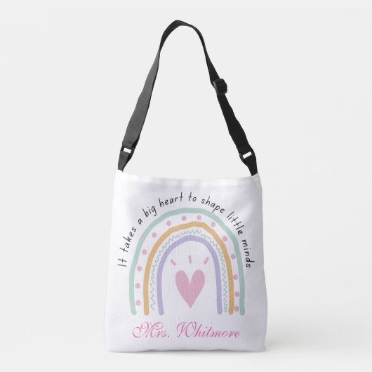 Big Heart Teacher Rainbow Back to School Crossbody Tas (Achterkant)