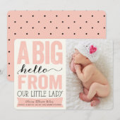 Big Hello Little Lady Baby Girl Faire-part de nais (Devant / Derrière)