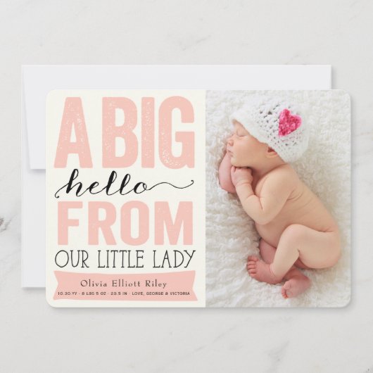 Big Hello Little Lady Baby Girl Faire-part de nais (Devant)