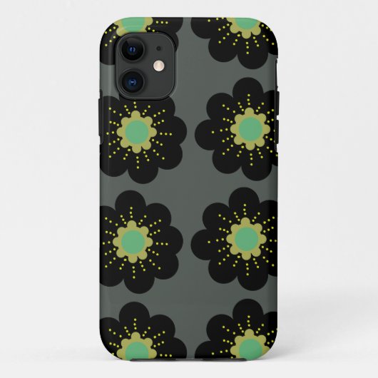 Big Hippie Flowers Black Hoesje-Mate iPhone Case (Achterkant)
