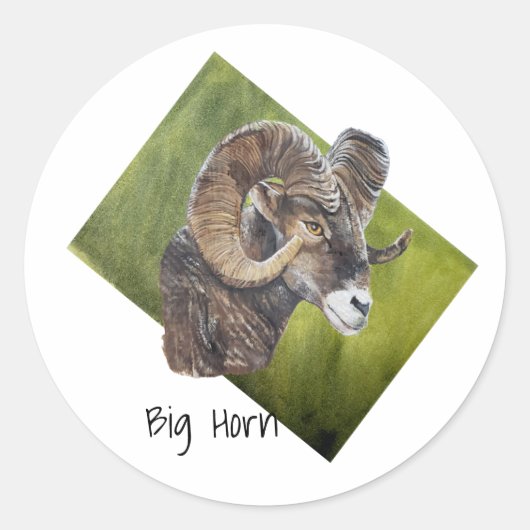Big Horn Ram Sheep over Groen Ronde Sticker (Voorkant)