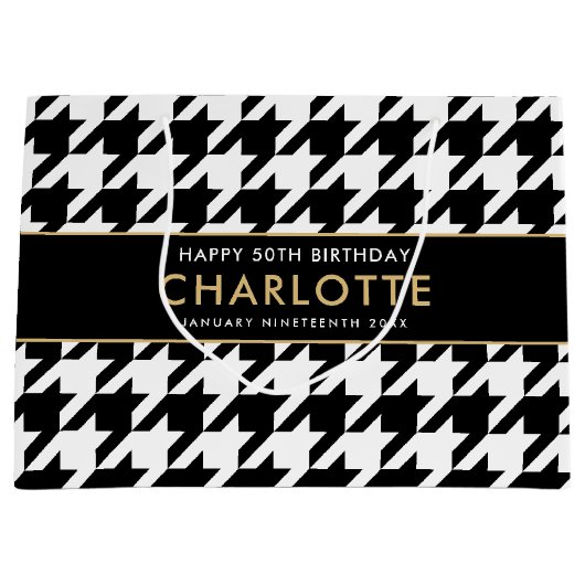 Big Houndstooth Verjaardag Elke Leeftijd 50e Wit Groot Cadeauzakje (Voorkant)