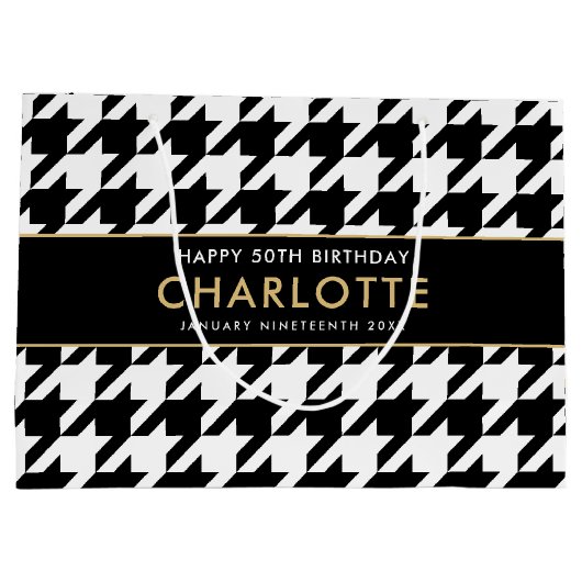 Big Houndstooth Verjaardag Elke Leeftijd 50e Wit Groot Cadeauzakje (Achterkant)