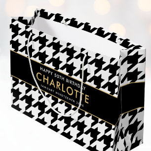 Big Houndstooth Verjaardag Elke Leeftijd 50e Wit Groot Cadeauzakje