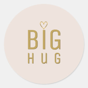 BIG HUG met metallisch gouden hart op wazige roze Ronde Sticker