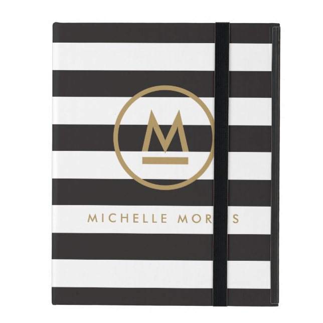 Big Initiaal Modern Monogram op de Vette Stripes iPad Hoesje (Voorkant Dicht)