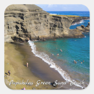 Big Island Hawaii Papakolea Groen Zandstrand Vierkante Sticker