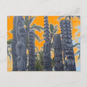 Big Island tiki beelden tropische zonsondergang br Briefkaart