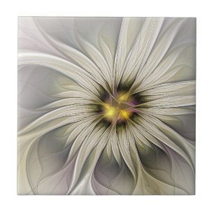 Big Ivory Flower, Abstract Modern Fractal Art Tegeltje