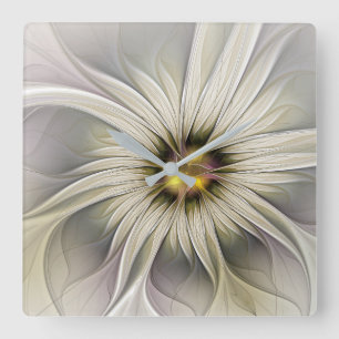 Big Ivory Flower, Abstract Modern Fractal Art Vierkante Klok