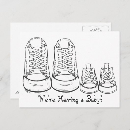 Big Little Sneakers New Baby Birth kondiging Aankondigingskaart (Voorkant / Achterkant)