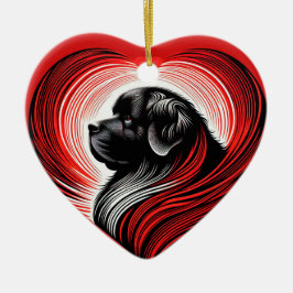 Big Love Newfie in een hartvormig keramisch Orname Ornament