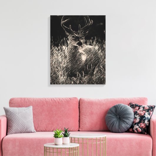Big Meadows Buck Stretted Canvas Print (Insitu (Woonkamer))