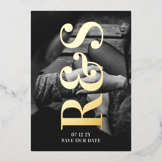 Big Monogram geperste goudolie bespaart de datum Folie Uitnodiging (Voorkant)