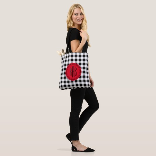 Big Monogram op Buffalo Check Schouder Canvas tas (Op model)