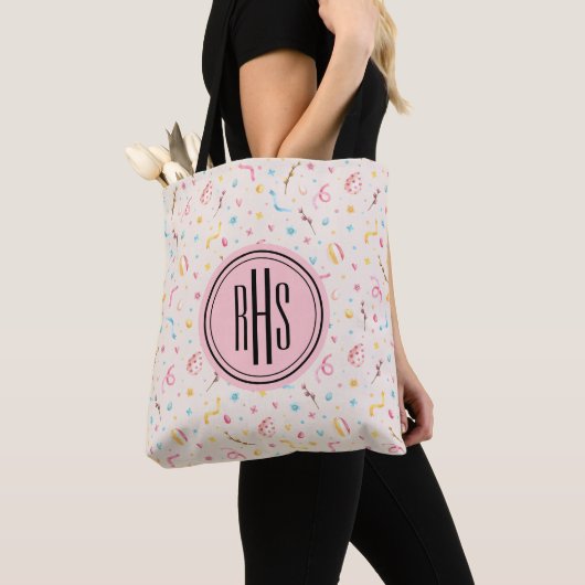 Big Monogram op Spring-Easter Pattern-Canvas tas (Dichtbij)