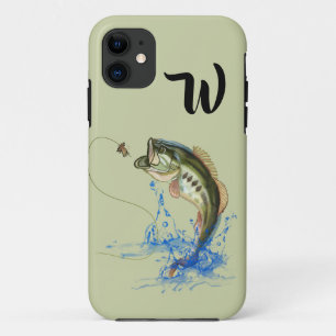 Big Mouth Bass Fish Jumping Monogram iPhone 11 Hoesje