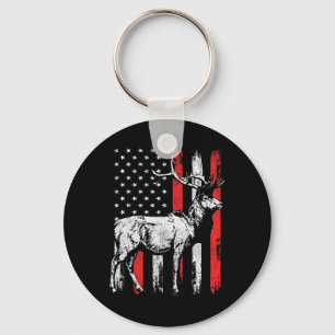 Big Mule Deer Hunter Amerikaanse vlag Shirten Sleutelhanger