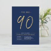 Big Ninety | Goud & Navy Blue 90ste verjaardagsfee Kaart (Staand voorkant)