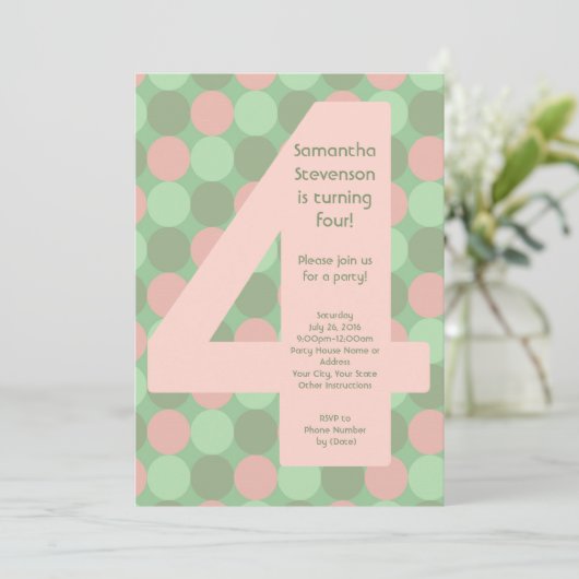 Big Number4 Girl's 4e verjaardag Kaart (Staand voorkant)