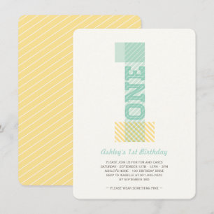 Big Number 1 Stripes Baby Neutraal 1e verjaardag Kaart