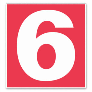 Big Number Six in rood en wit op een Sticker