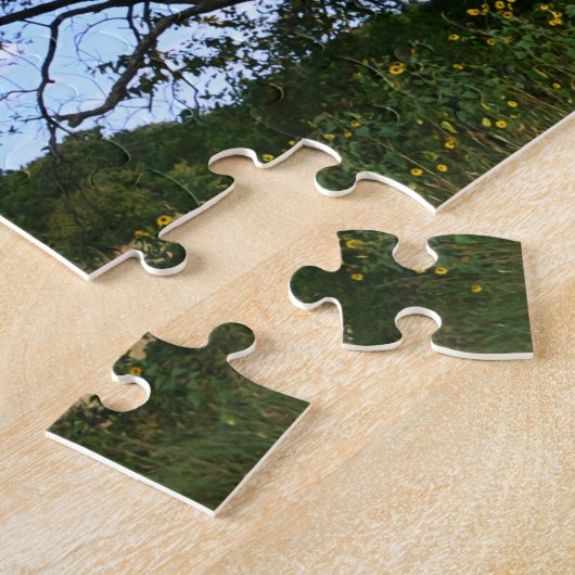 Big Oak Tree Meadow en Zonnebloemen Puzzel Legpuzzel (Zijkant)