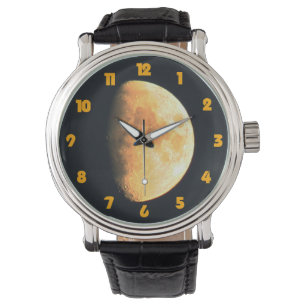 Big Old Moon Fat Oranje Numbers Mannen Watch Horloge