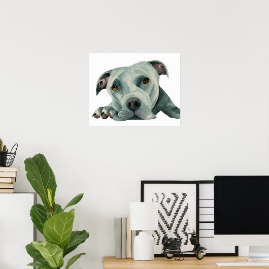 Big Ol'Head | Pit Bull Dog Waterverf Painting Poster (Thuiskantoor)