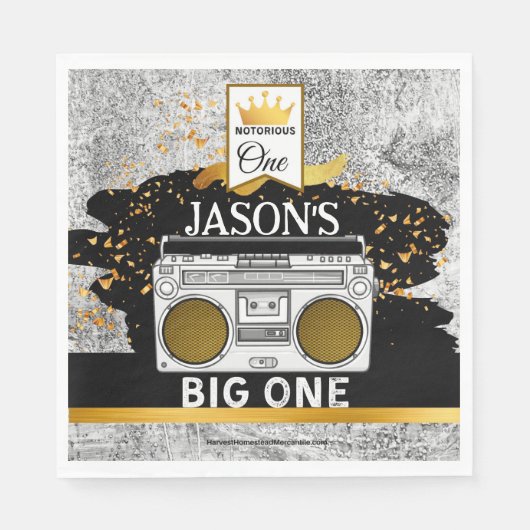 BIG ONE 1st Birthday Boombox Napkins Servet (Voorkant)
