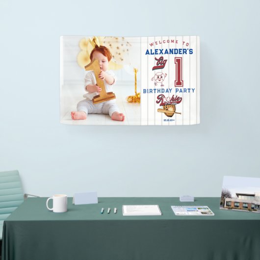 Big One Baseball Rookie Eerste Verjaardag Welkom Spandoek (Beurs)