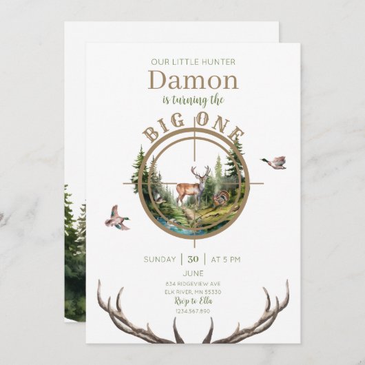 Big One Chasse Invitation d'anniversaire (Devant / Derrière)
