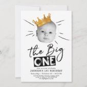 Big One First Birthday Modern Photo Black White Kaart (Voorkant)