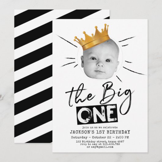 Big One First Birthday Modern Photo Black White Kaart (Voorkant / Achterkant)