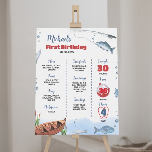 Big One Fishing 1er Birthday Milestone Poster