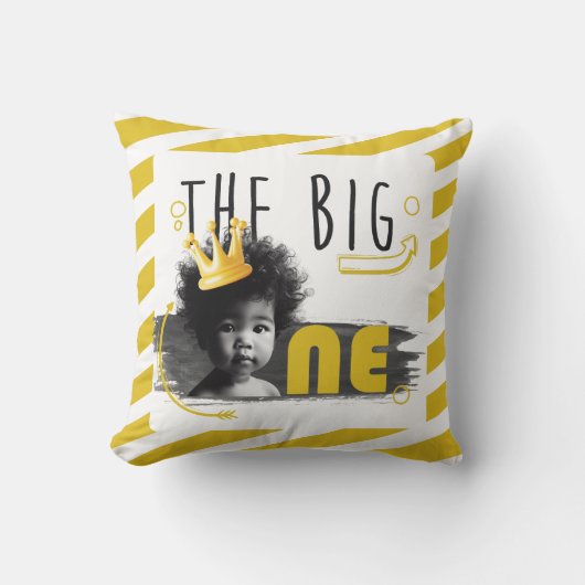 BIG ONE Foto Gepersonaliseerd Zwart Wit Geel Kussen (Voorkant)