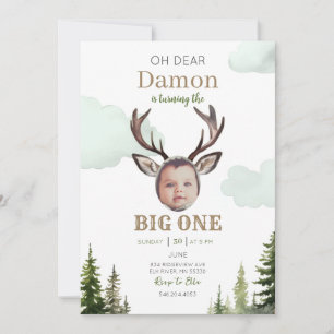 Big One Hunting First Birthday Fotouitnodiging Kaart