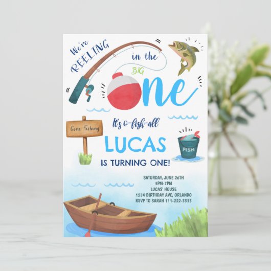 Big One Pêche 1er anniversaire Invitation (Debout devant)