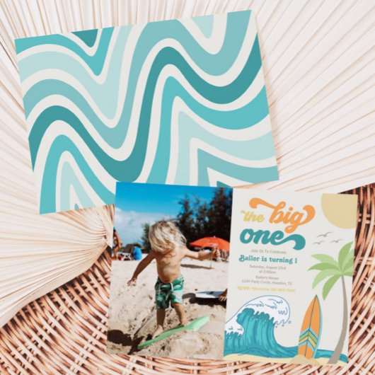Big One Photo Invitation | Beach Birthday Kaart