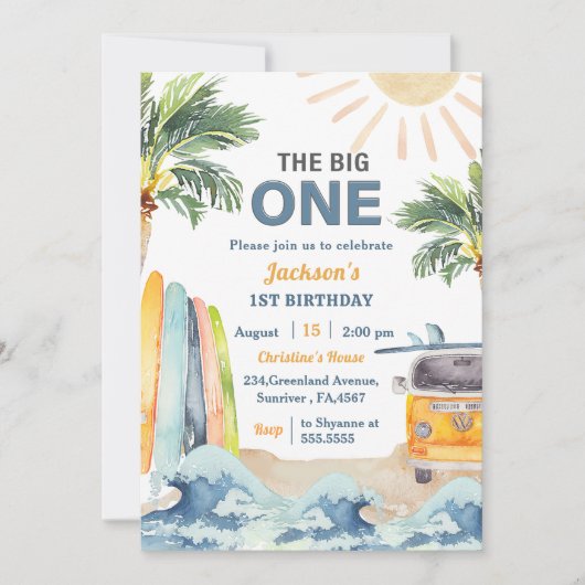 Big One Surf Beach 1er anniversaire Invitation (Devant)