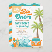 Big One Surf up Beach 1st Birthday Invitation (Devant / Derrière)