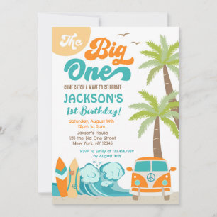 Big One Surf up Beach 1st Birthday Invitation